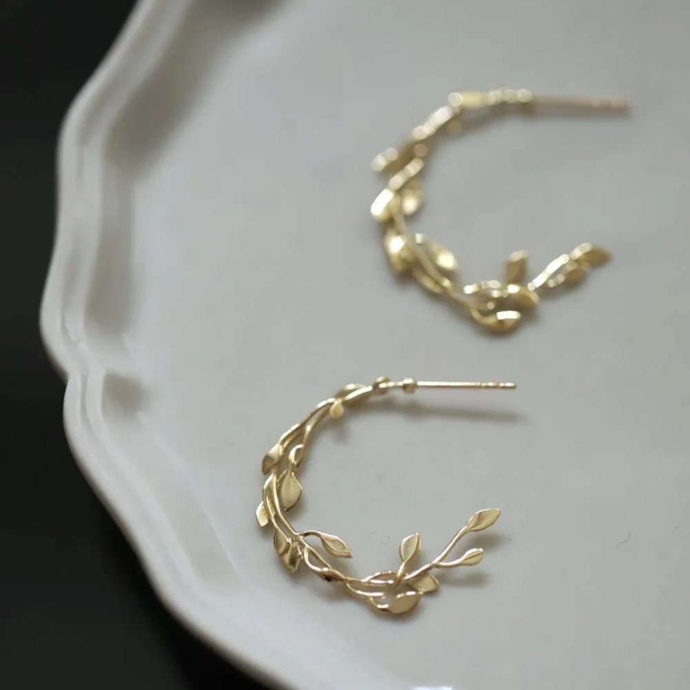 Sterling Gold Leaf hoop Earrings